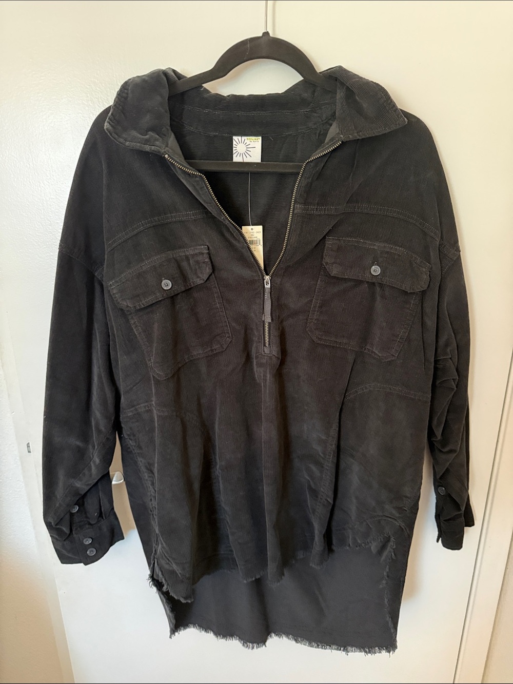 NEW WITH TAGS Washed Black Corduroy Half-Zip Oversized Jacket